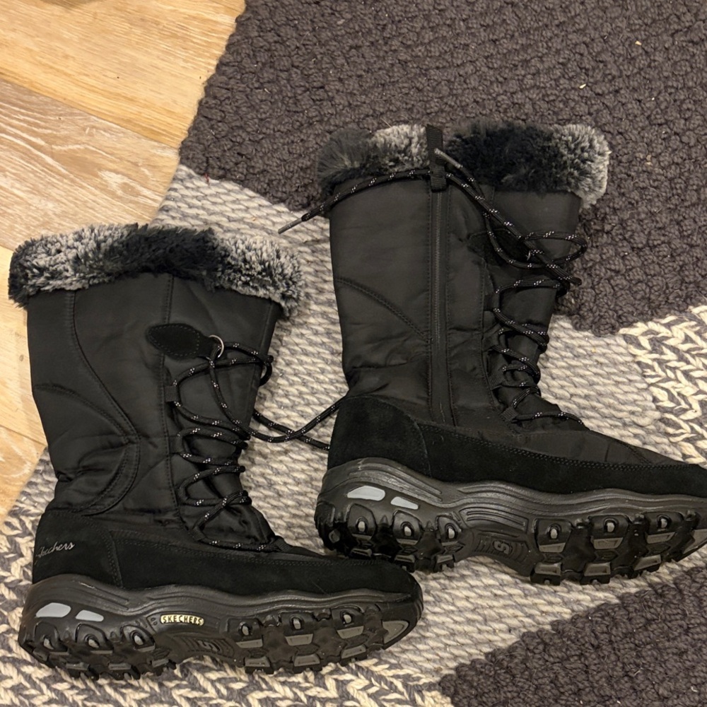 Skechers Black Winter Boots with Fur Trim